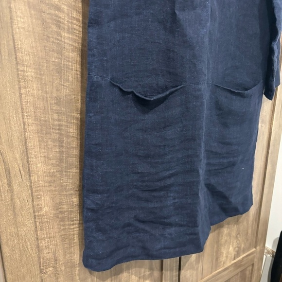 Studio 412 Linen Dress size small navy blue 3/4 sleeves pockets - Picture 7 of 10
